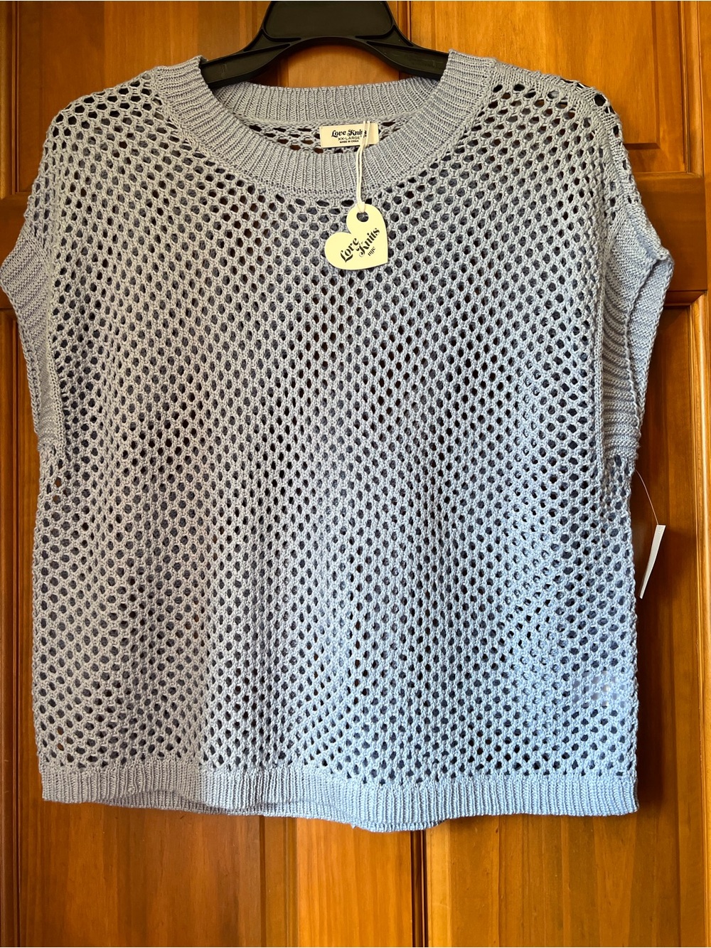 Light Blue Open-Weave Crewneck Sweater - Women's Casual Layering Top
